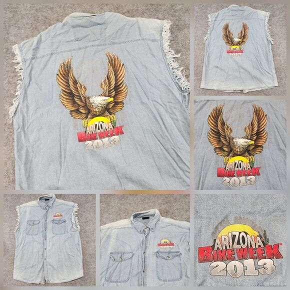 Arizona Bike Week Mens 2XL Motorcycle 2013 Distressed Denim Vest Cyclefest - Picture 1 of 15